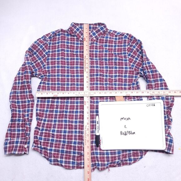 Old Navy Tartan Flannel Casual Button Up Shirt Mens Size Large L Red Blue - Picture 6 of 10